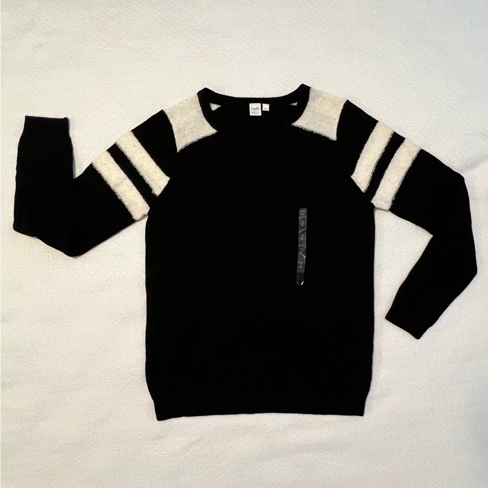 NWT Simons Twik Wool-blend Varsity Baseball Knit Sweater Black & White Size XL